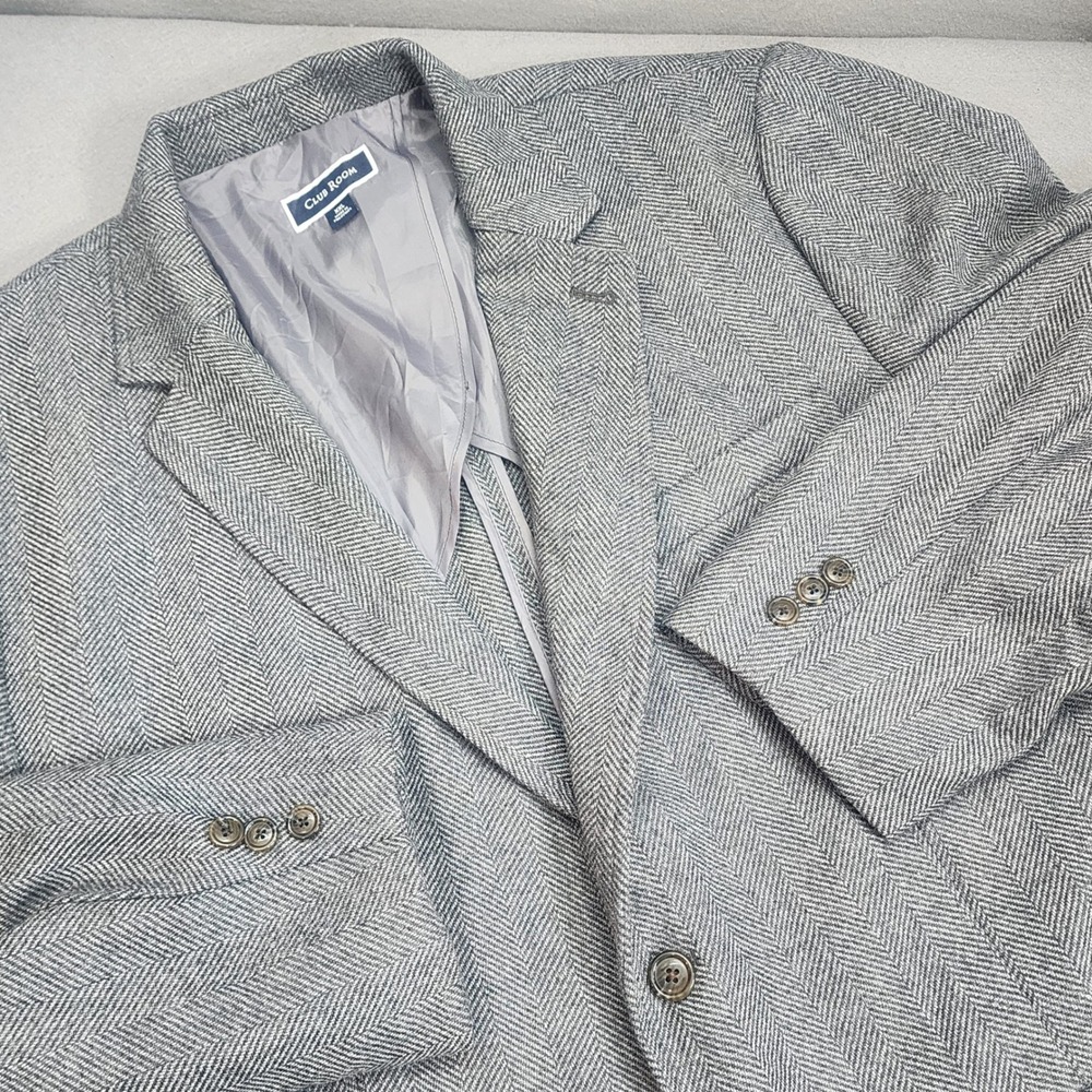 Club Room Blazer Grey Herringbone Wool Blend Mens XXL